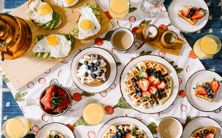 table of breakfast dishes