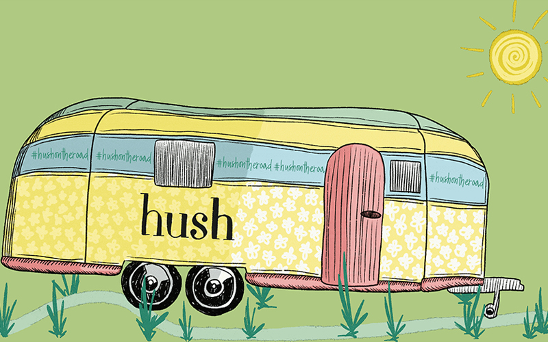 hush on the road van illustration