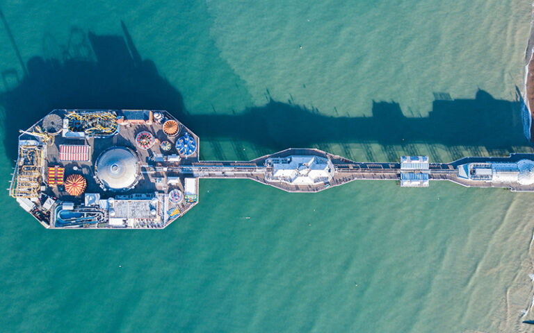 aerial view of brighton pier and the sea