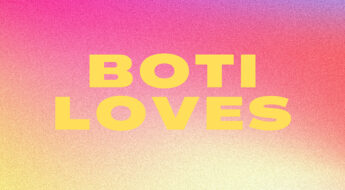 BOTI loves on a pink and yellow background